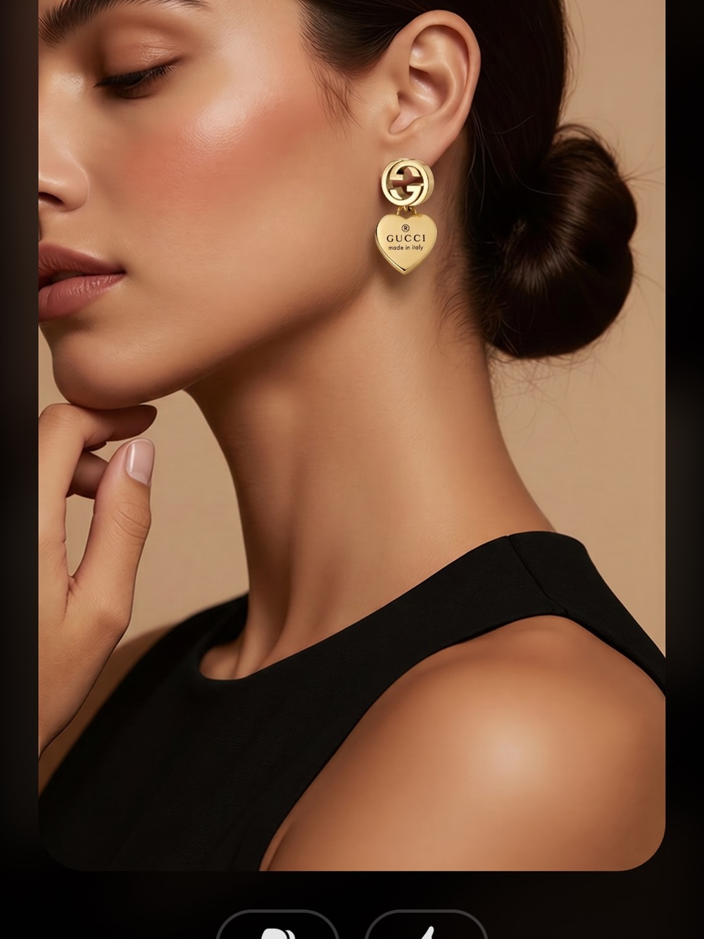 Gucci Gold Heart Drop Logo Earrings